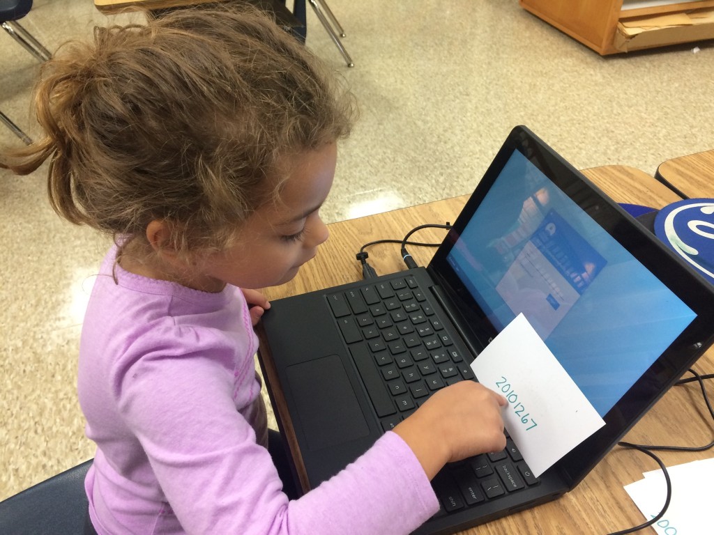 kindergartener on a chromebook
