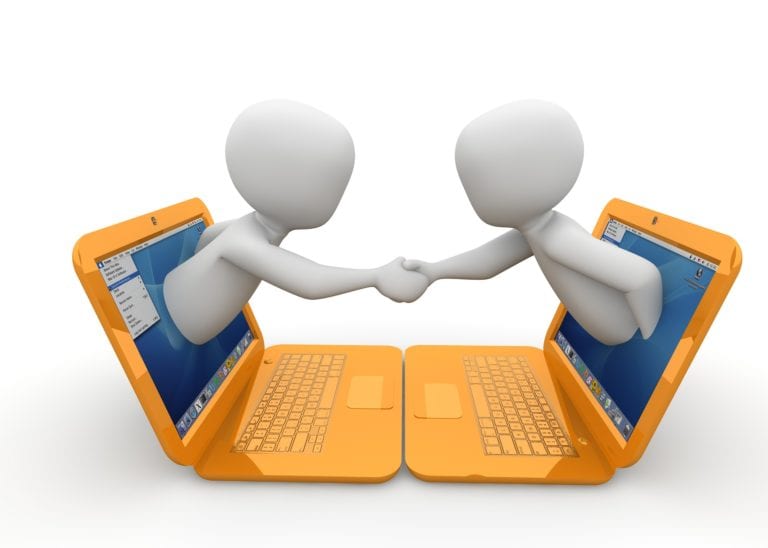 two cartoon people shaking hands