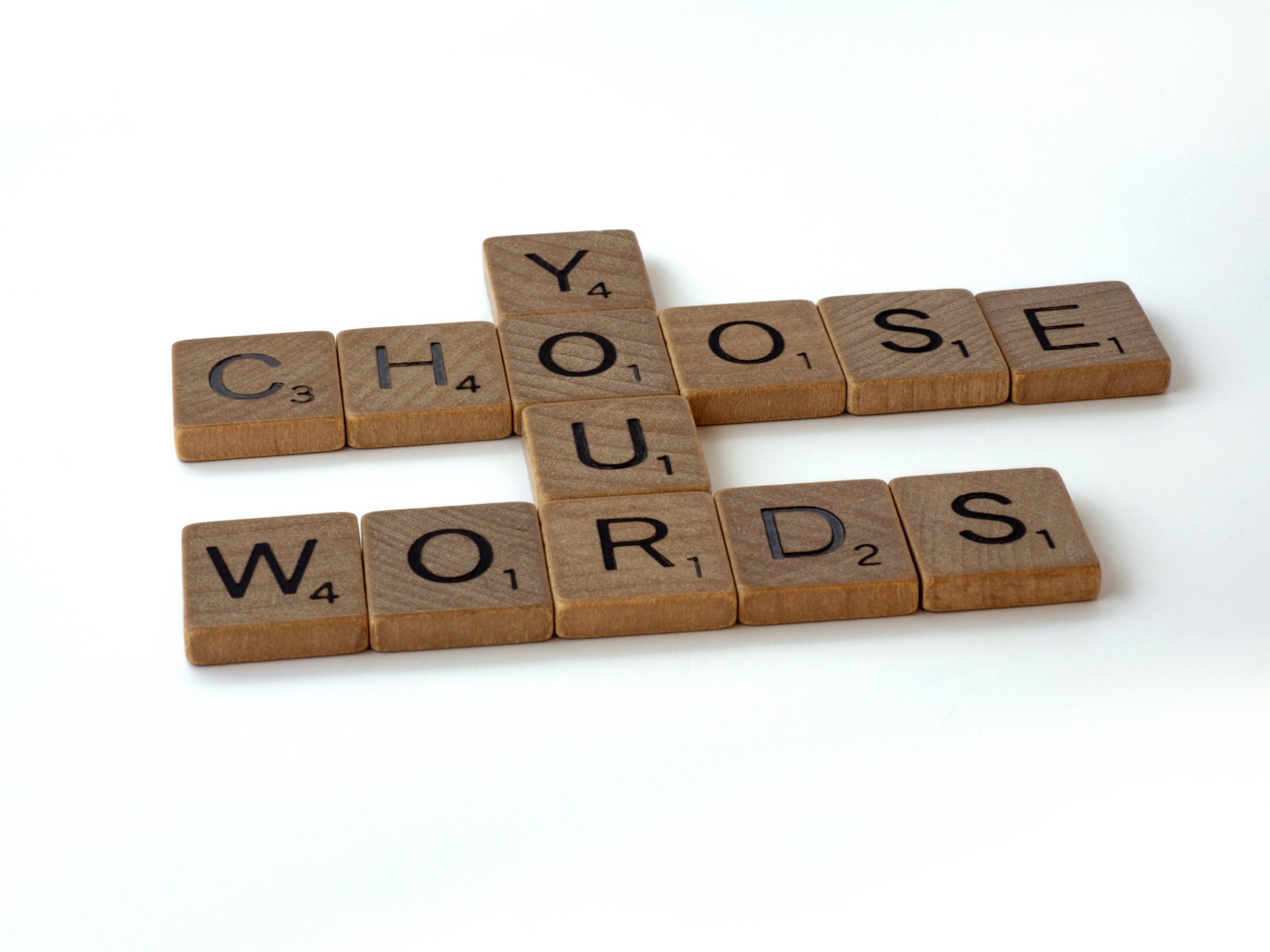 scrabble pieces that say choose your words